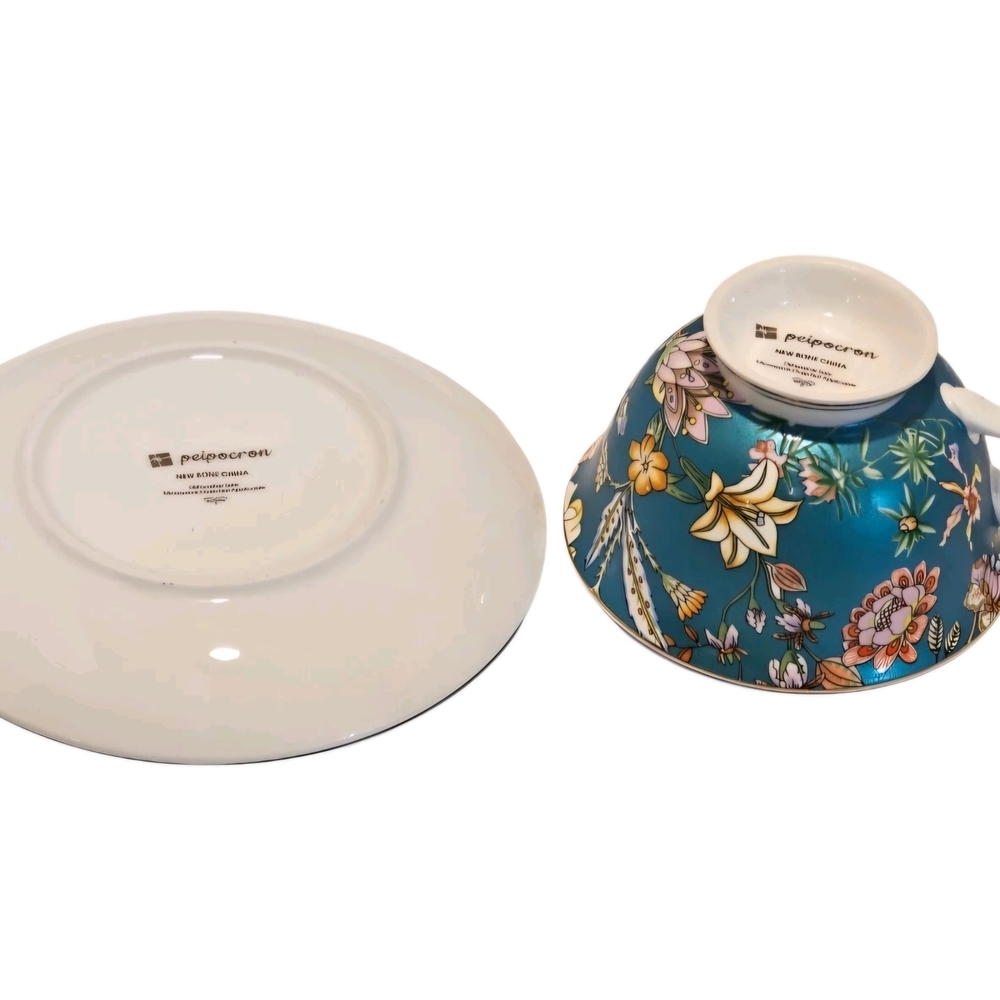 Peipocron British Floral Coffee/Tea Cup and Saucer Set With Gold Trim - 7 fl oz - Picture 7 of 9